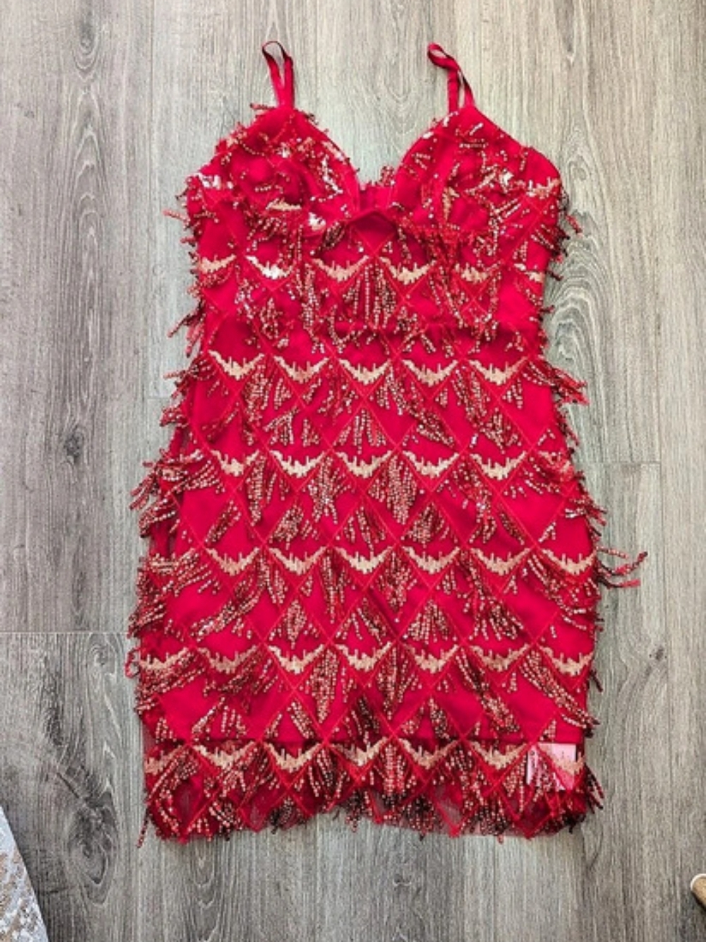 Red Beaded Fringe Mini Dress